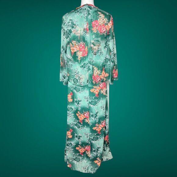 Vintage 60s Green Pink Flower Power Sleeveless Dress W/ Sheer Matching Topper 12 - Picture 6 of 11